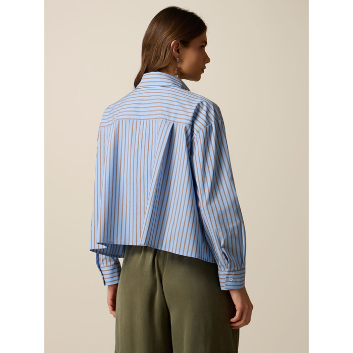 Oltre - Camicia boxy in popeline a righe - Azzurro