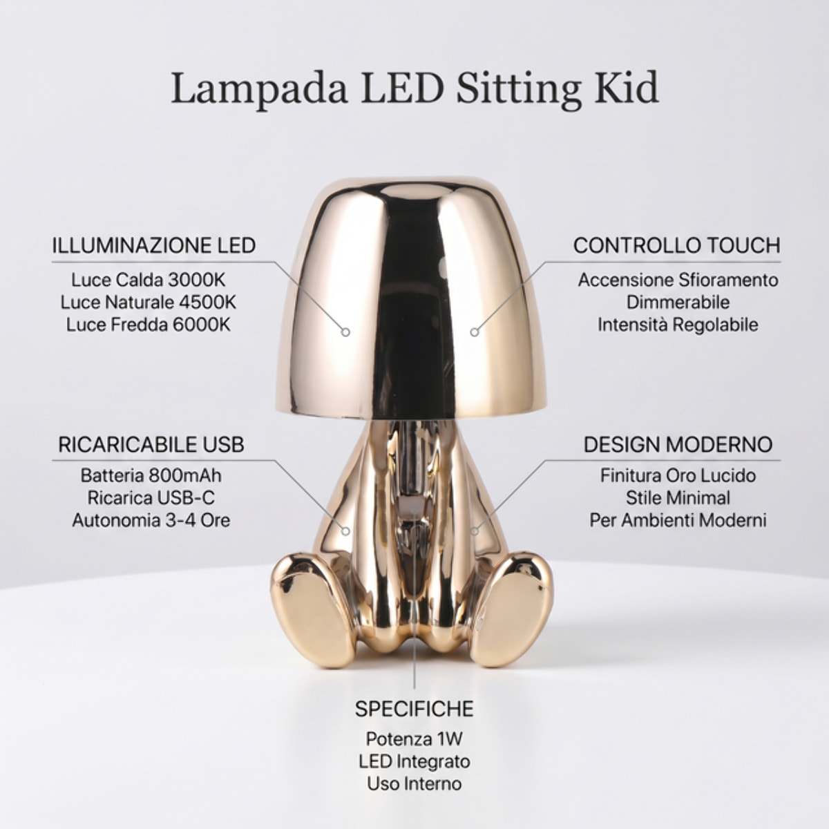 Lampada LED Sitting Kid in ABS - ORO