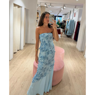Vestido largo de tres capas con estampado floral