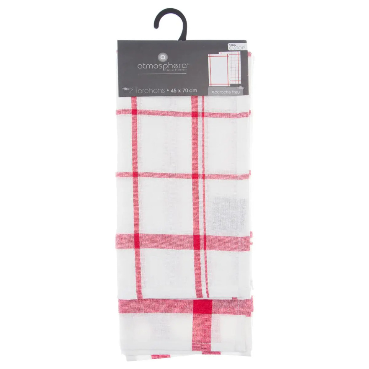 Lot de 2 torchons coton rouge 45x70cm