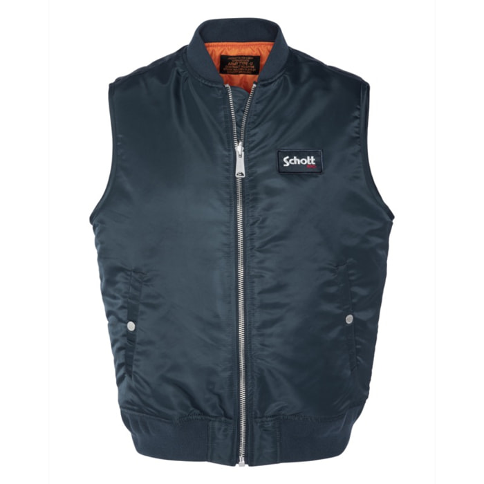 MA-V SLEEVELESS REVERSIBLE BOMBERS WITH  SCHOTT VELCRO 100% NYLON Blu