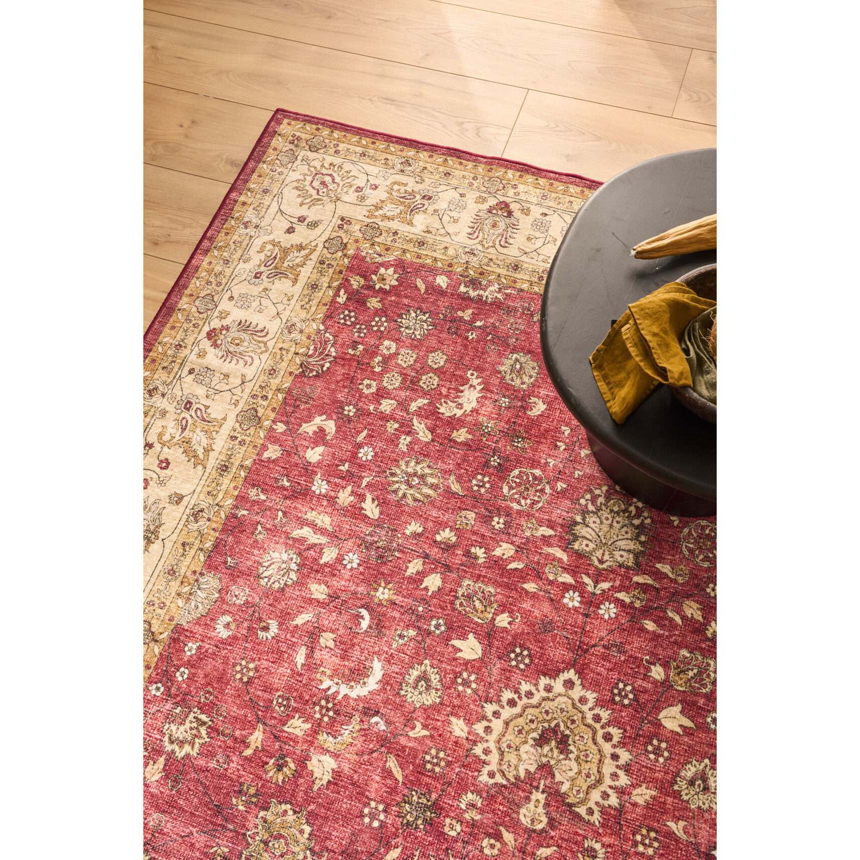 OTTOMAN - Tapis à poils courts doux à motif arabesque rouge