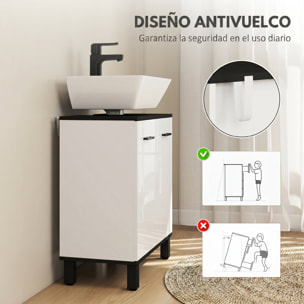Mueble Bajo Lavabo, Mueble de Baño Compacto con Estante Ajustable, 2 Puertas, Estilo Moderno, para Lavabo con o sin Pedestal, 60x34x70 cm, Blanco Brillo