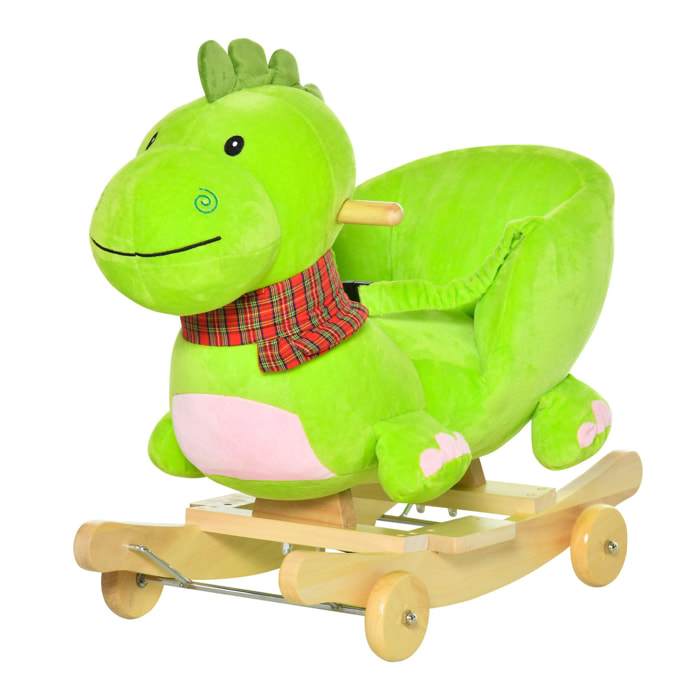 Cheval à Bascule jouet à bascule dinosaure et porteur sur roulettes 2 en 1 fonction musicale 32 pistes ceinture sécurité vert