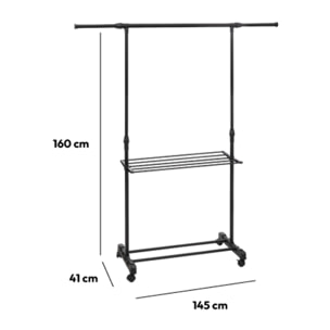 Portant à vêtements avec étendoir à roulettes
