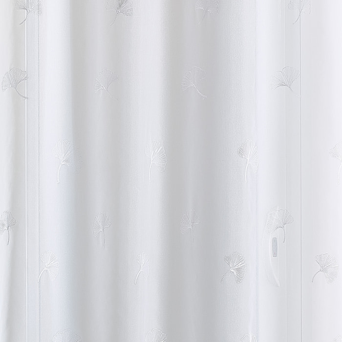 Tissu plombé et brodé feuilles de gingko - Blanc