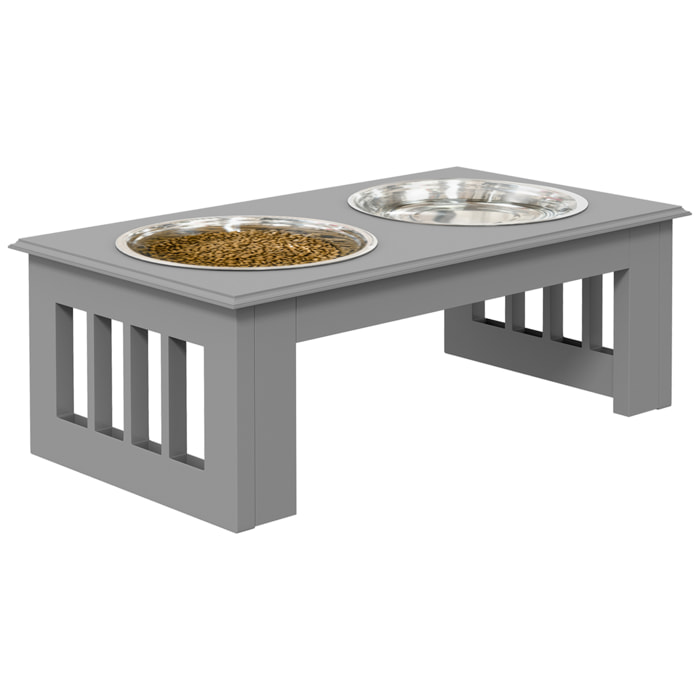 Comedero Elevado para Perros con Soporte y 2 Cuencos Extraíbles de Acero Inoxidable Alimentador para Mascotas Alimento y Agua 44x24x15 cm Gris