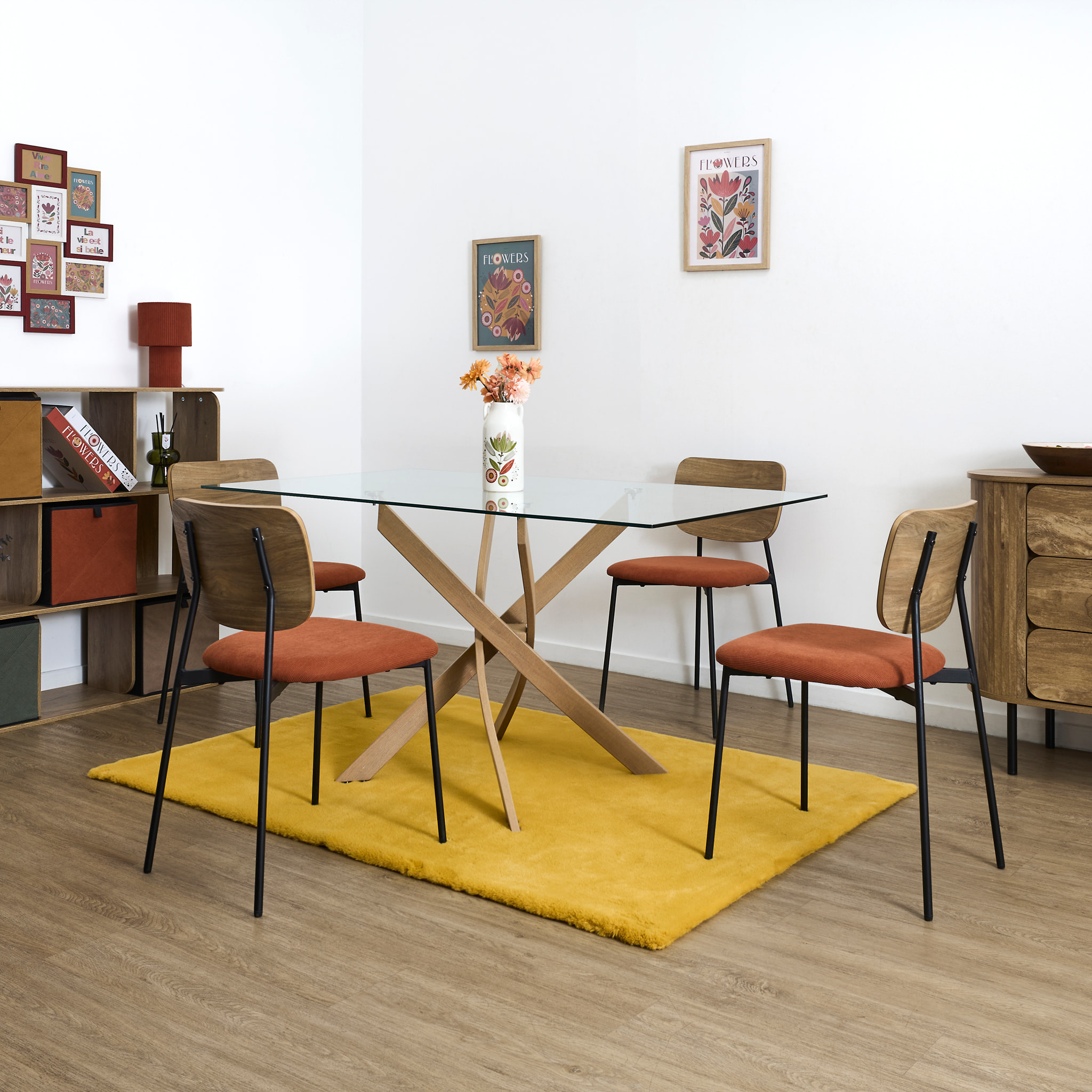 Lot de 4 Chaises - HOME DECO FACTORY - Jules - Côtele - Rouge