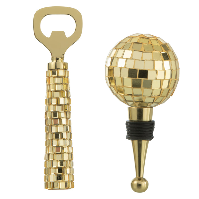 J-Line ouvre-bouteille + bouchon Mosaïque - verre - or - boîte de 4