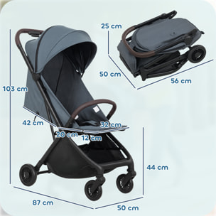 Silla de Paseo Ligera, Carrito para Bebé Plegable, Respaldo Reclinable, Reposapiés Ajustable, Capota, Arnés de 5 Puntos, Ruedas con Suspensión, Carga Máxima 15 kg, Azul Oscuro