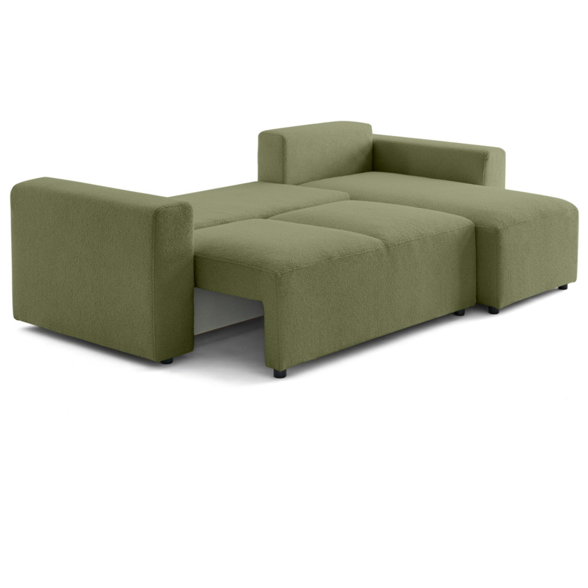 Livy - canapé d'angle réversible 4 places convertible avec coffre en tissu bouclette - Vert