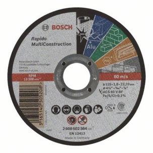 Disque UNIVERSEL à tronçonner BOSCH à moyeu plat Rapido Multi Construction 115X1.0 MM - 2608602384