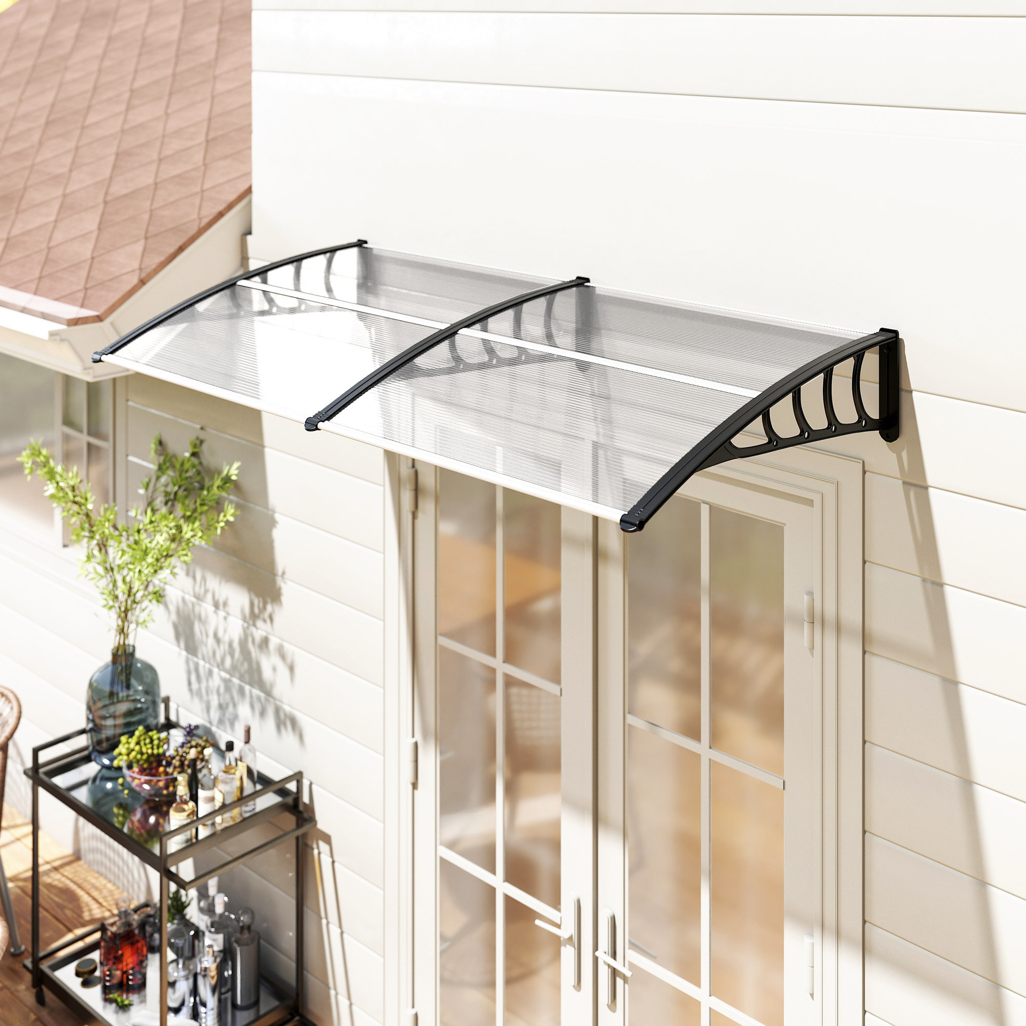 Marquesinas Exterior para Puertas y Ventanas 200x96x27 cm Tejadillo de Protección contra Sol y Lluvia con Soporte de Aleación de Aluminio PP Policarbonato Transparente