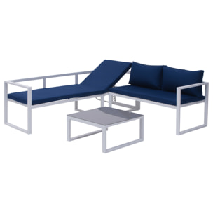 Salon de jardin modulable IBIZA en tissu bleu 4 places - aluminium blanc