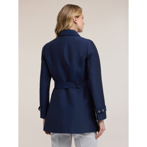 Motivi - Trench in misto cotone con cintura - Blu
