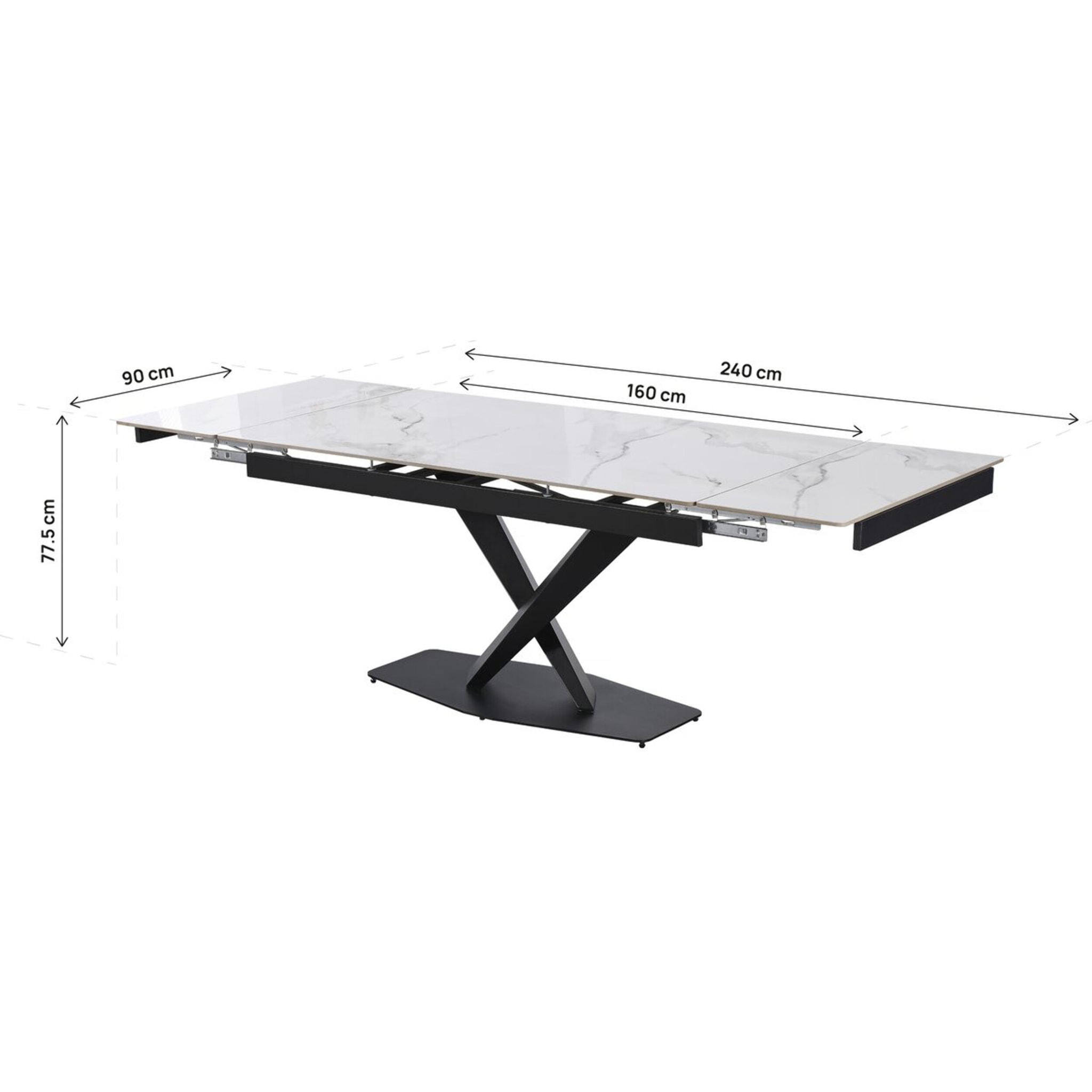 Table à manger extensible en céramique 6 à 10 personnes "Silence" - Blanc marbré gris