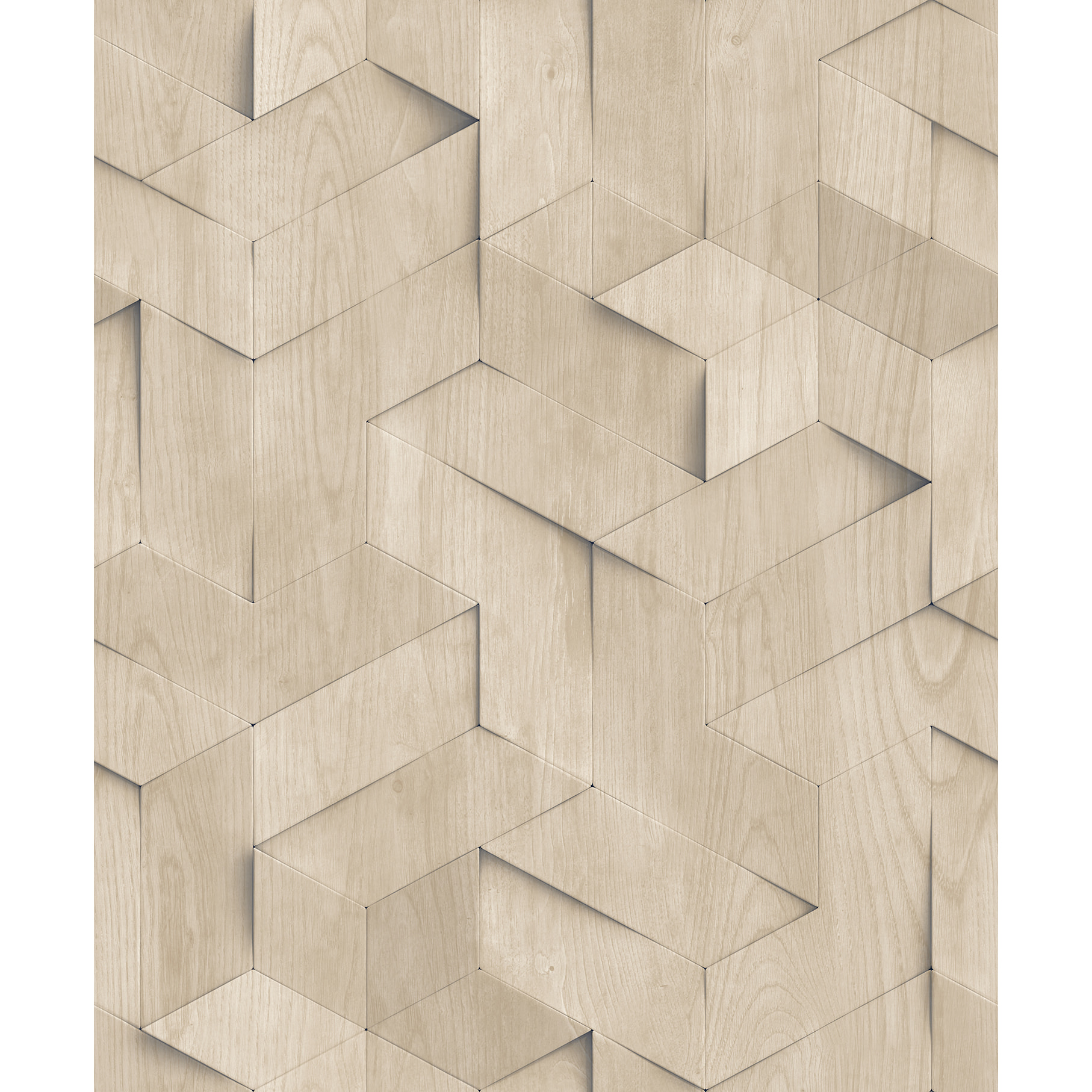 Papier peint géométrique 3D bois clair naturel