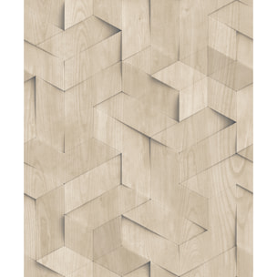 Papier peint géométrique 3D bois clair naturel