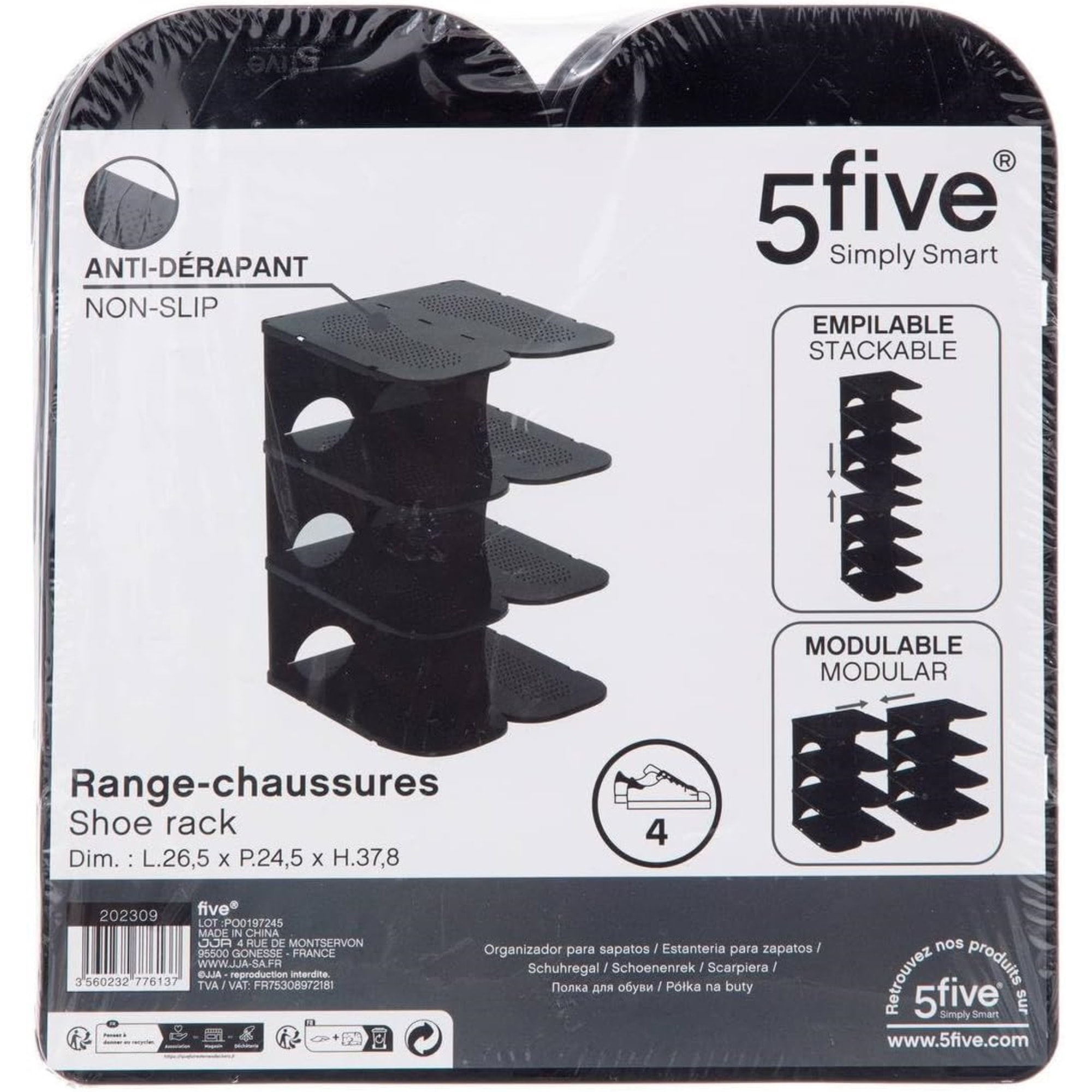 Organizador de zapatos Access, 4 pares, plástico negro