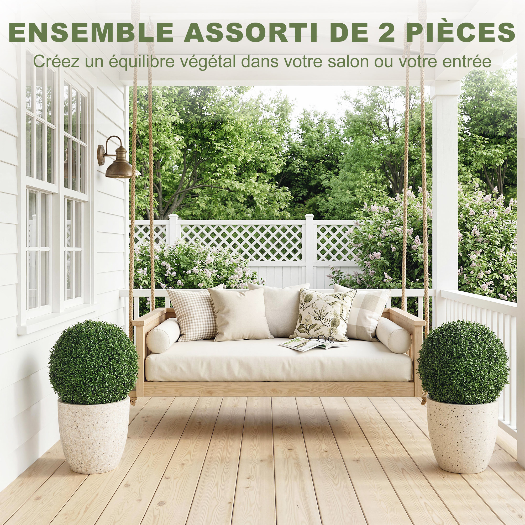 Lot de 2 boules de buis artificielles  dia. 42 cm vert