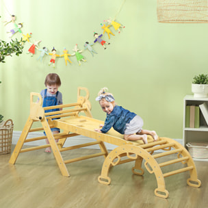 Ensemble d'escalade en bois 5 en 1 - triangle Pikler, arche, bascule, toboggan, rampe - panneaux bois pin
