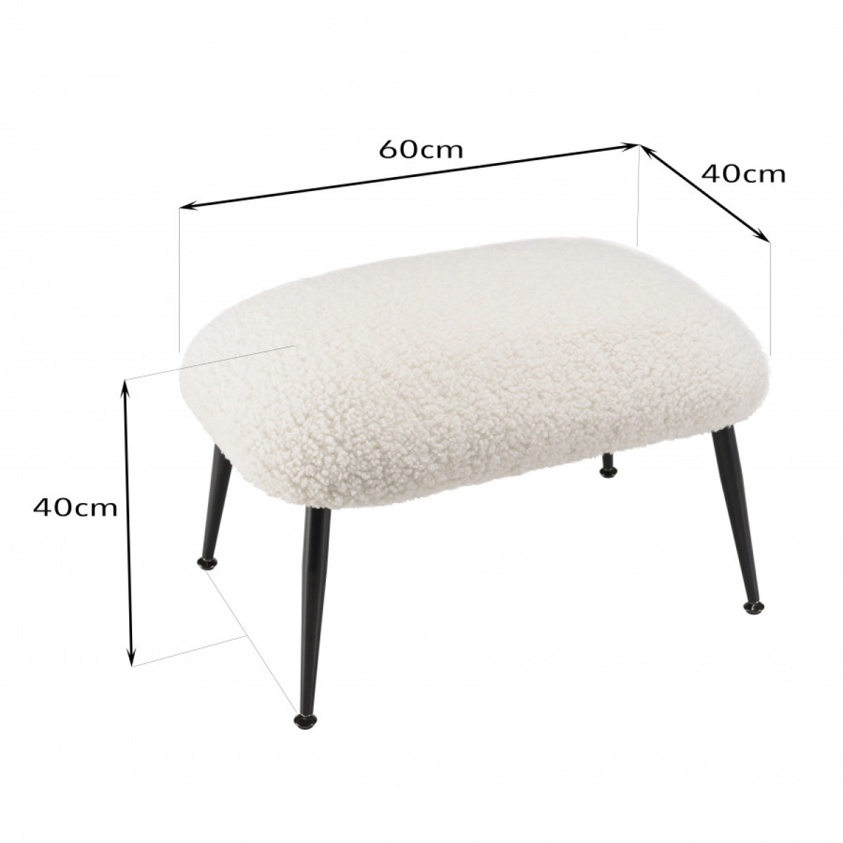 ALBANE - Tabouret cosy tissu bouclette blanc pieds métal noir