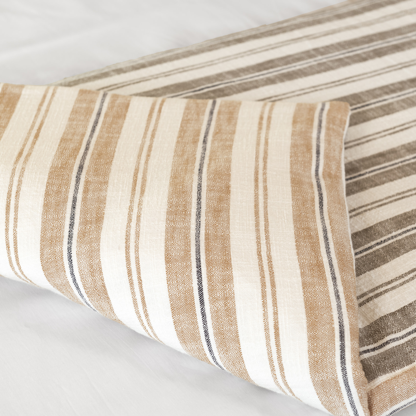 Édredon 100% coton rayures tapissier deux faces LOURMARIN - Jaune Ocre