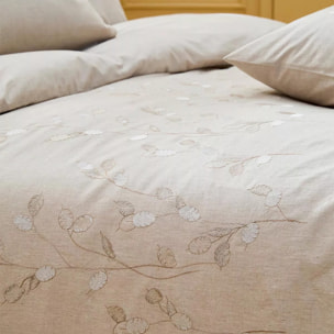 Housse de couette pur coton lavé tissé teint brodé beige Monnaie du pape naturel