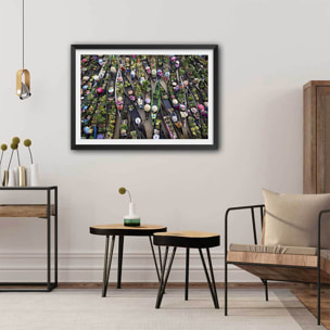 Affiche paysage marché flottant Affiche + cadre en bois - Noir