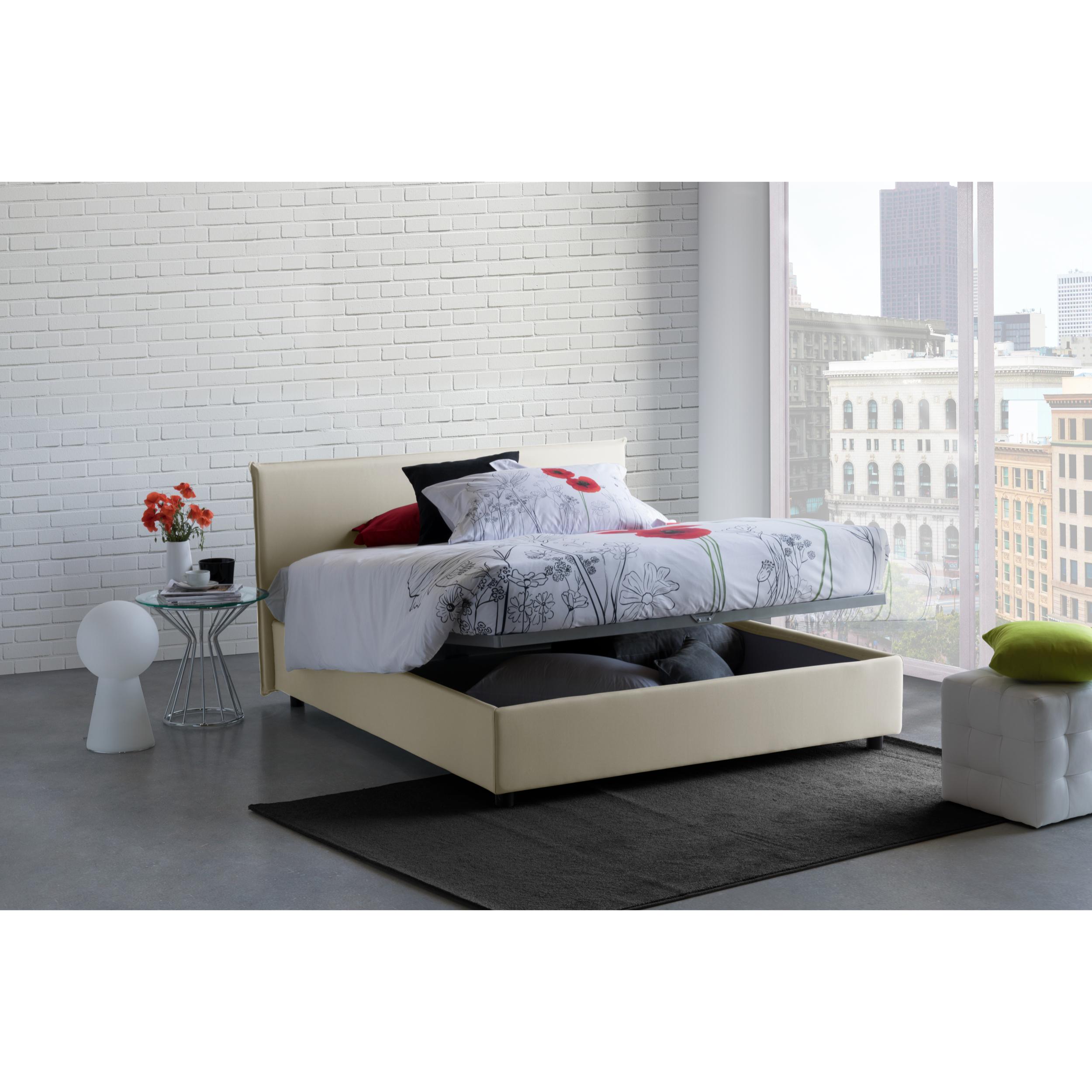 Letto matrimoniale Betty, Letto contenitore con rivestimento in tessuto, 100% Made in Italy, Apertura frontale, adatto per materasso Cm 160x190, Beige