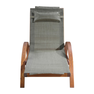 Transat en bois et toile PVC gris olive ACATE