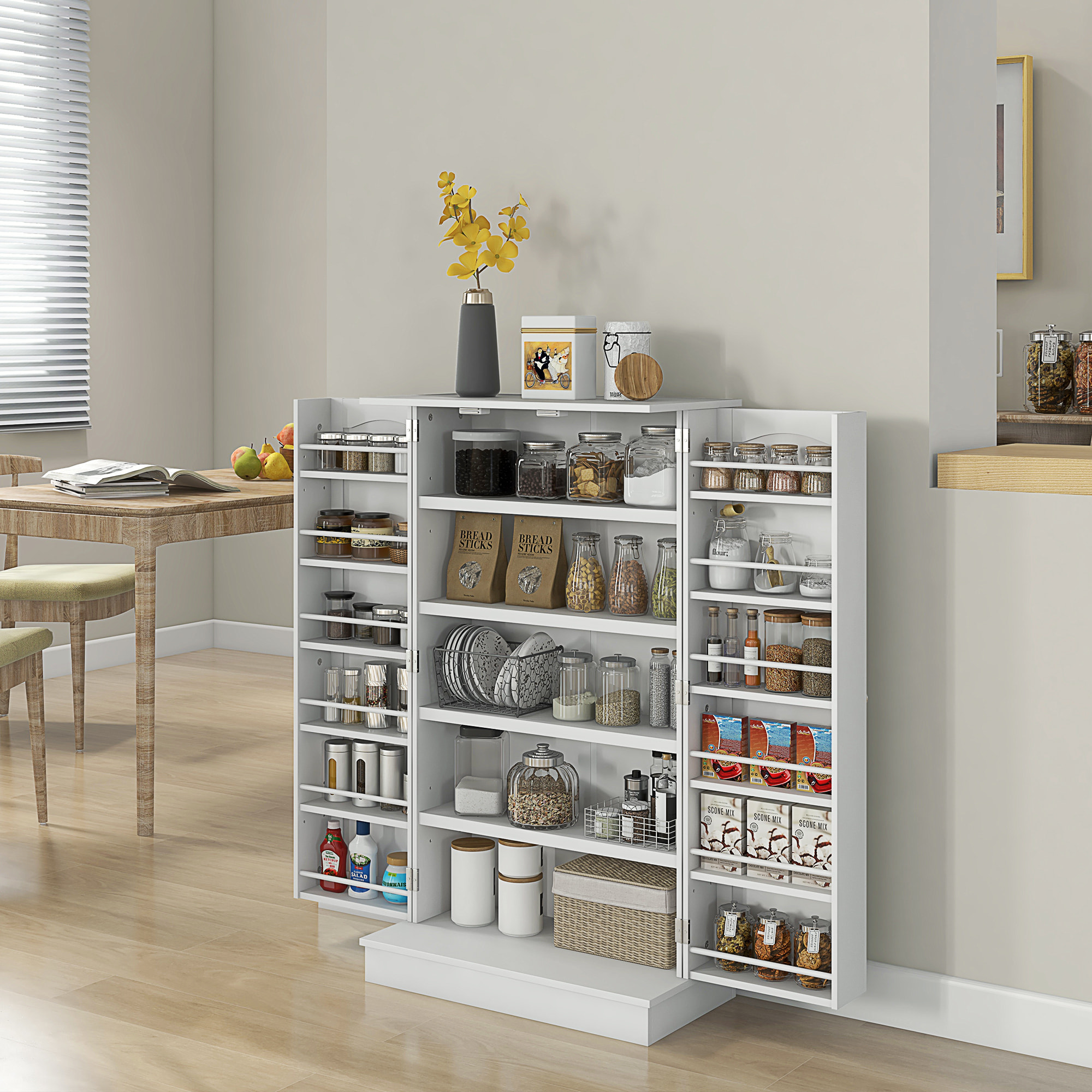 Armoire de cuisine rangement épices 2 portes 4 étagères 12 porte-épices dim. 60 x 30 x 104 cm blanc