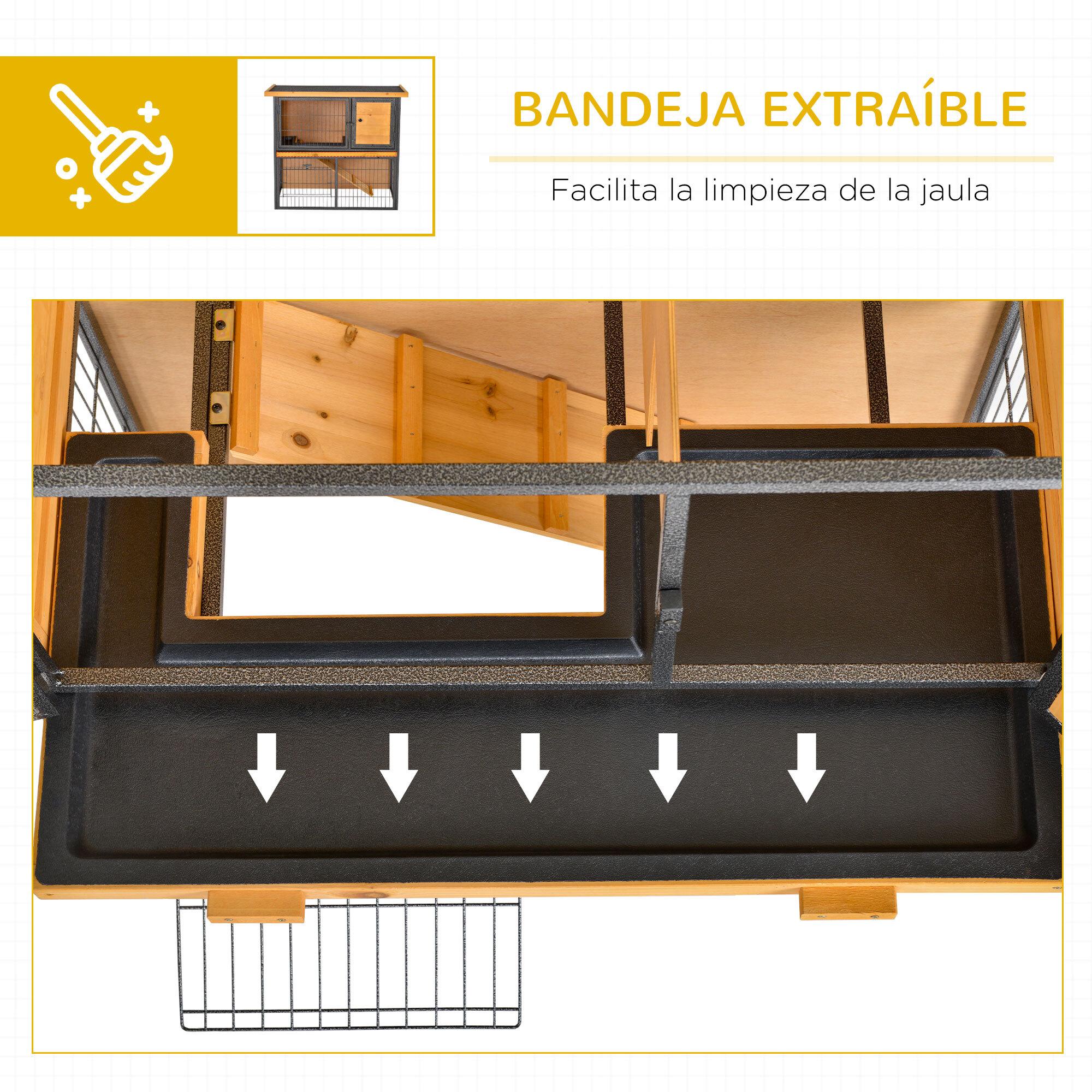 Conejera de Exterior de Madera Jaula para Mascotas Pequeñas 2 Niveles con Rampa Bandeja Extraíble Puertas con Cerraduras 89,5x45x81 cm Madera y Gris