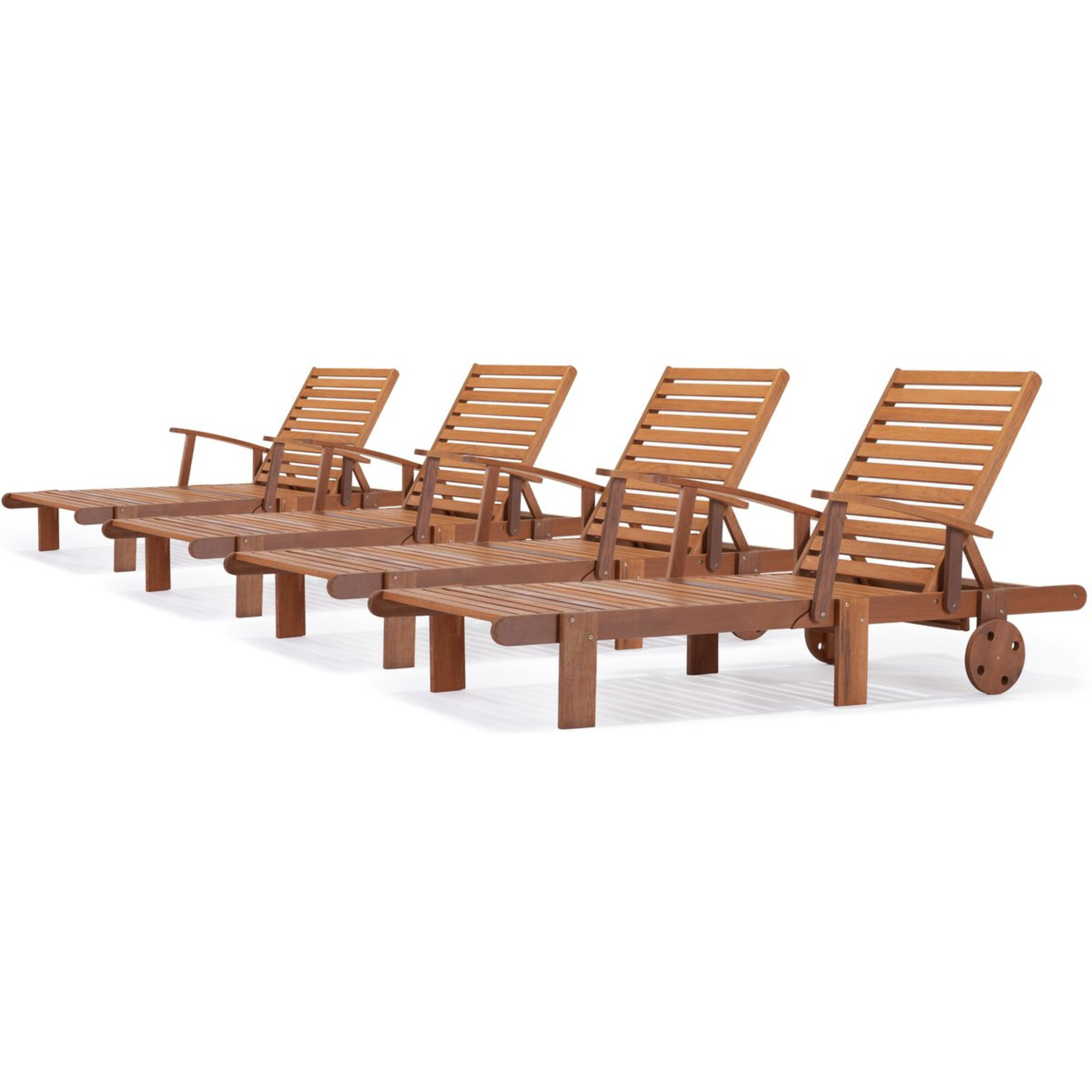 Bain de soleil pliant en bois exotique "Tokyo" - Maple - Marron clair - Lot de 4