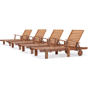 Bain de soleil pliant en bois exotique "Tokyo" - Maple - Marron clair - Lot de 4