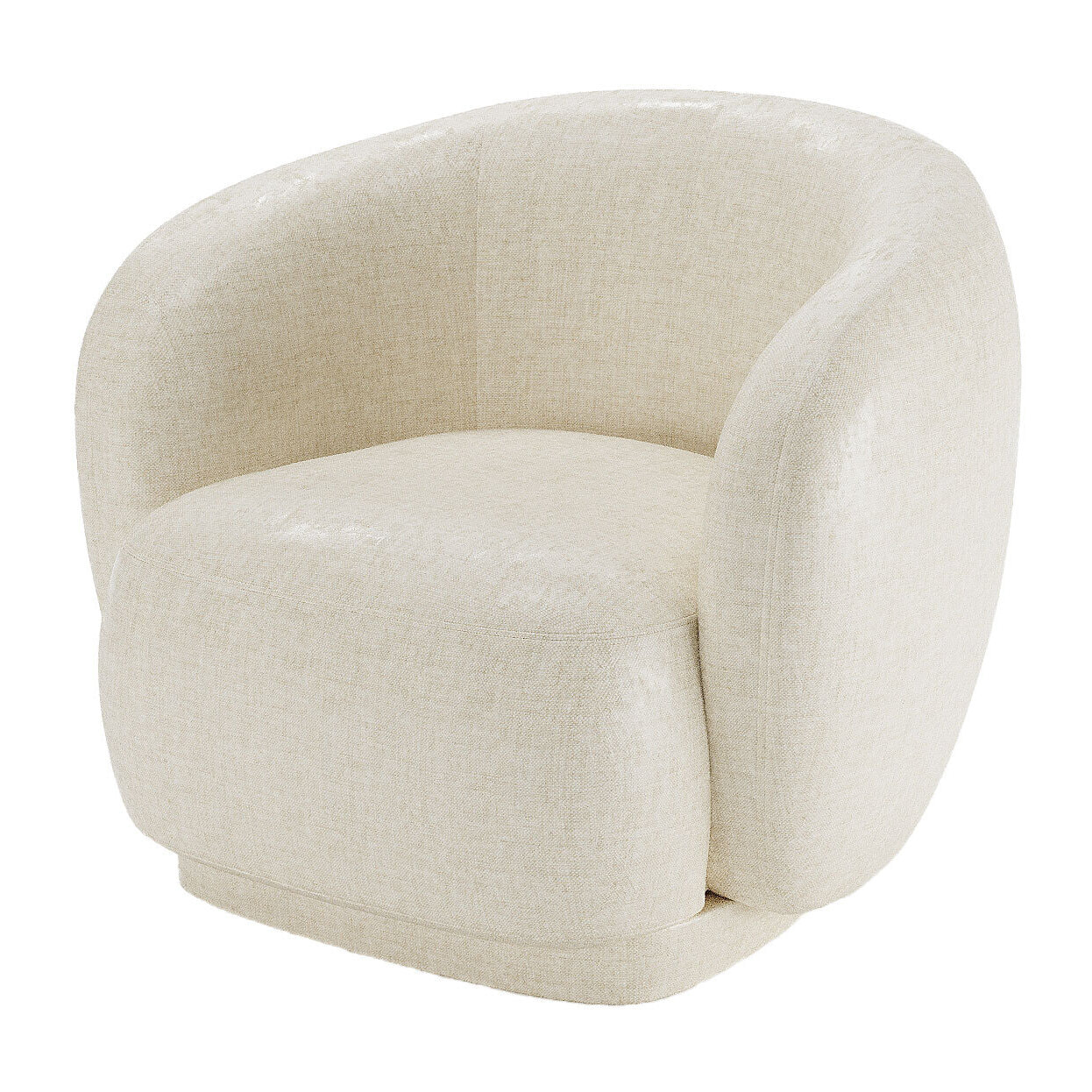 Fauteuil design demi-tonneau en velours vintage crème