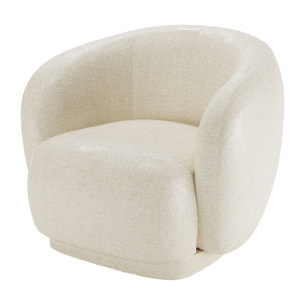 Fauteuil design demi-tonneau en velours vintage crème