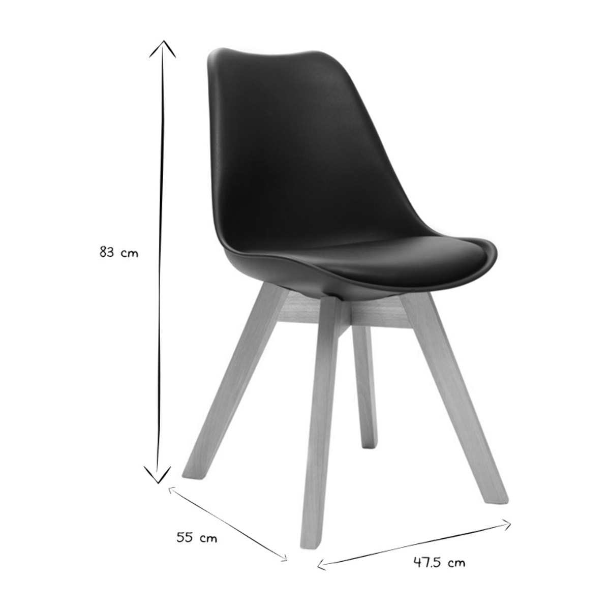 Chaises design noir et bois clair massif (lot de 2) PAULINE
