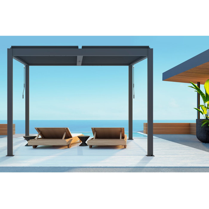 Pergola bioclimatique avec led "Windsor premium" en aluminium 3 x 4 - Gris