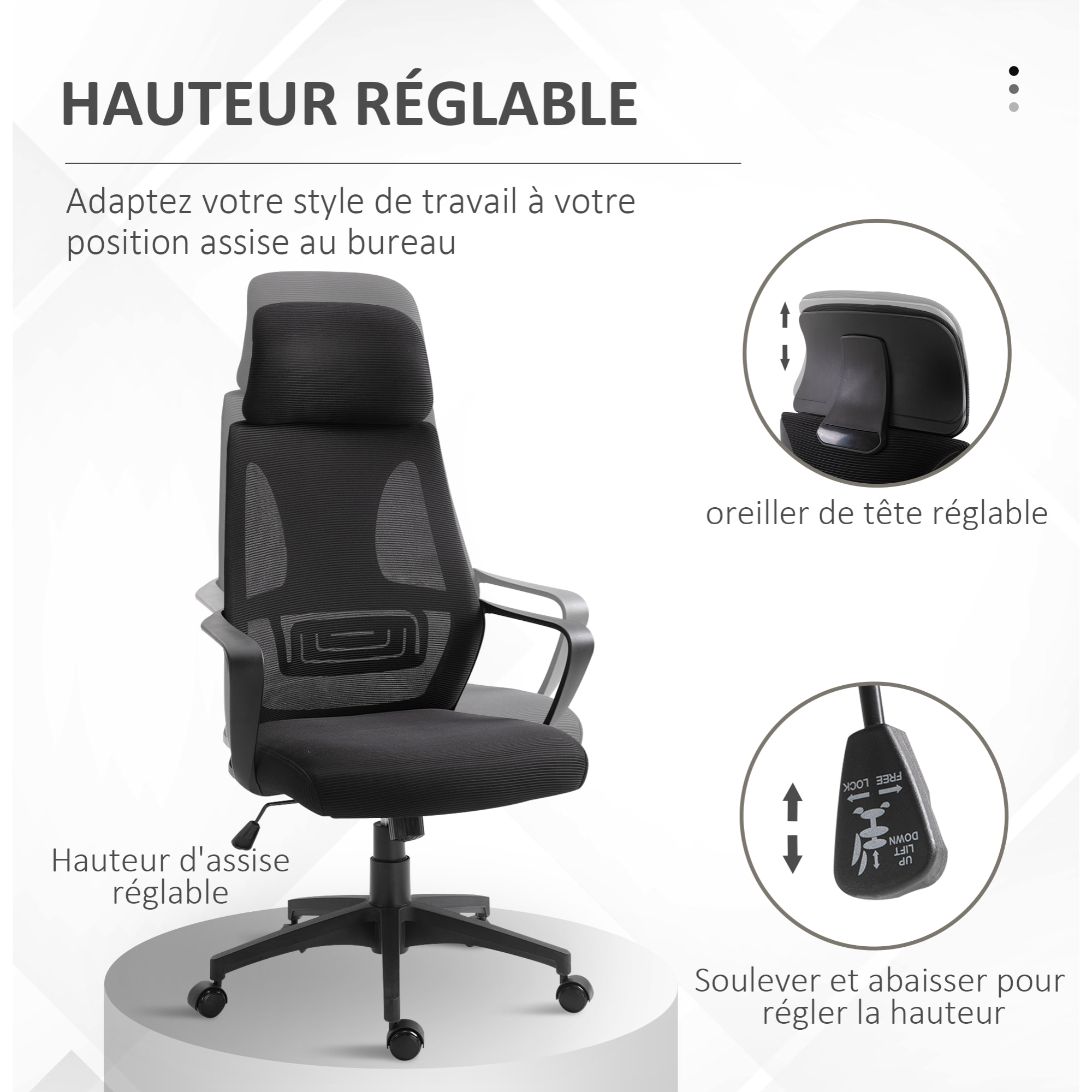 Chaise de bureau ergonomique soutien lombaire tétière réglable