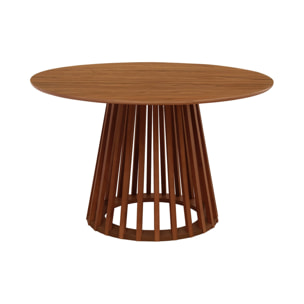 Table à manger effet bois noyer. pieds bois de sapin 4 places Ø120cm