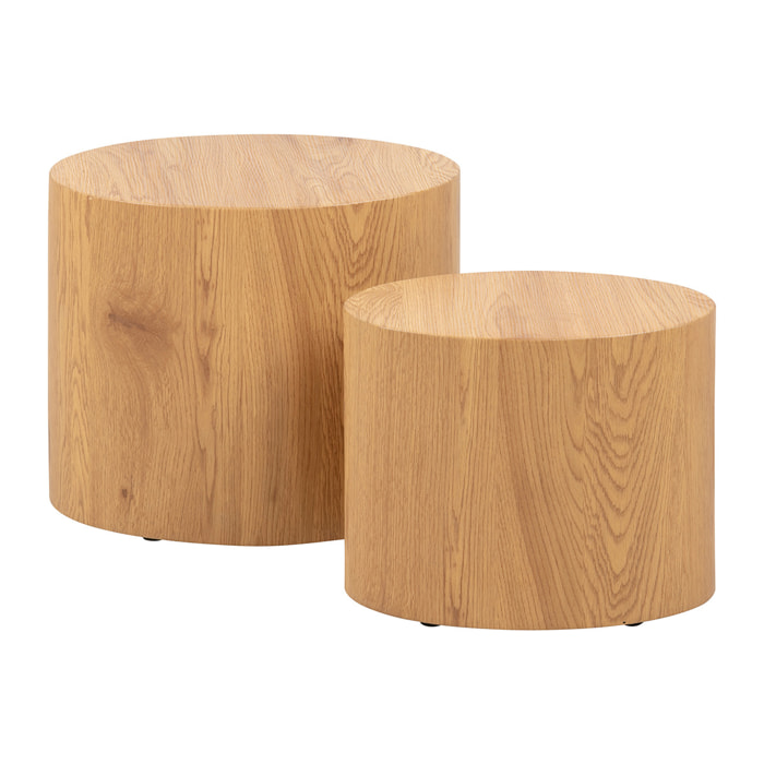 Tables basses gigognes ovales scandinaves bois clair finition chêne (lot de 2) WOODY