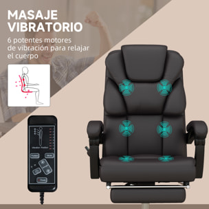 Silla de Oficina con 6 Puntos de Masaje Silla Ejecutiva Reclinable de PU con Control Remoto Altura Ajustable Respaldo Alto Reposapiés y Bolsillo 63x57x118-126 cm Marrón