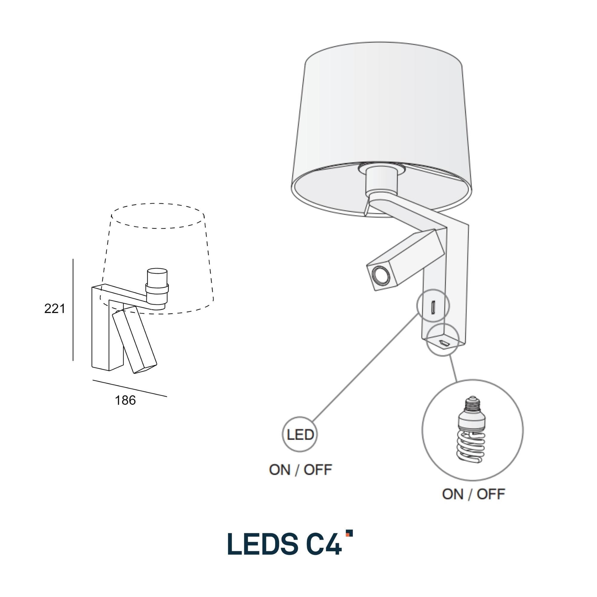 LEDS C4 Aplique LED Hall Surface Screen 3W Blanco Cálido 3000K para uso interior