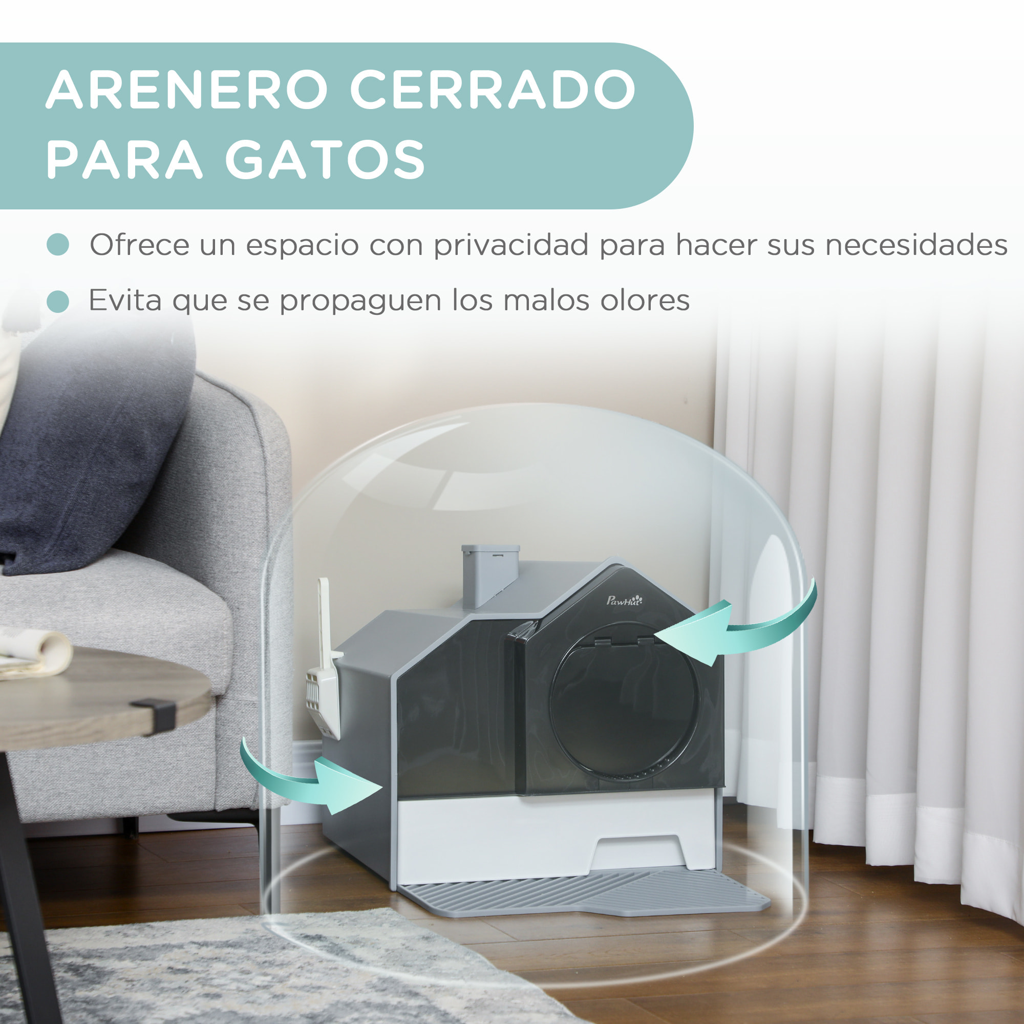 Arenero Cubierto para Gatos Caja de Arena Cerrada para Gatos con Bandeja Extraíble Pala Pedal Exterior y Filtro Desodorizante 47x45x42 cm Gris