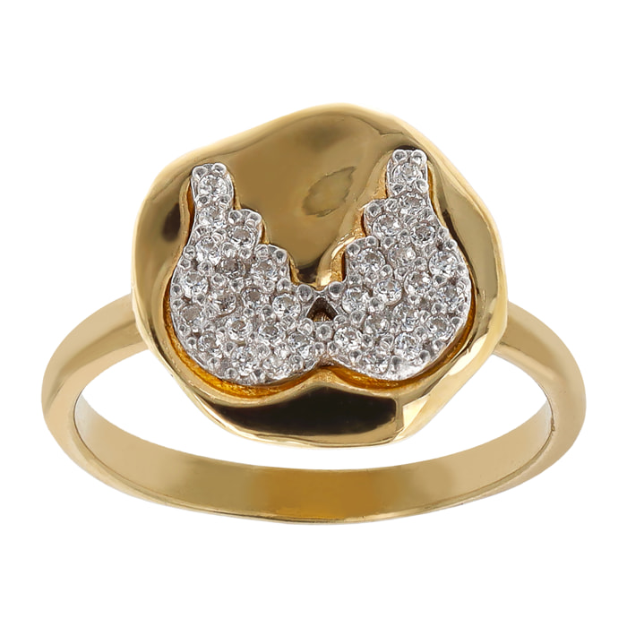 Anello Cocktail Martellato in Argento 925 placcato Oro Giallo 18Kt con Angelo Pavé in Cubic Zirconia