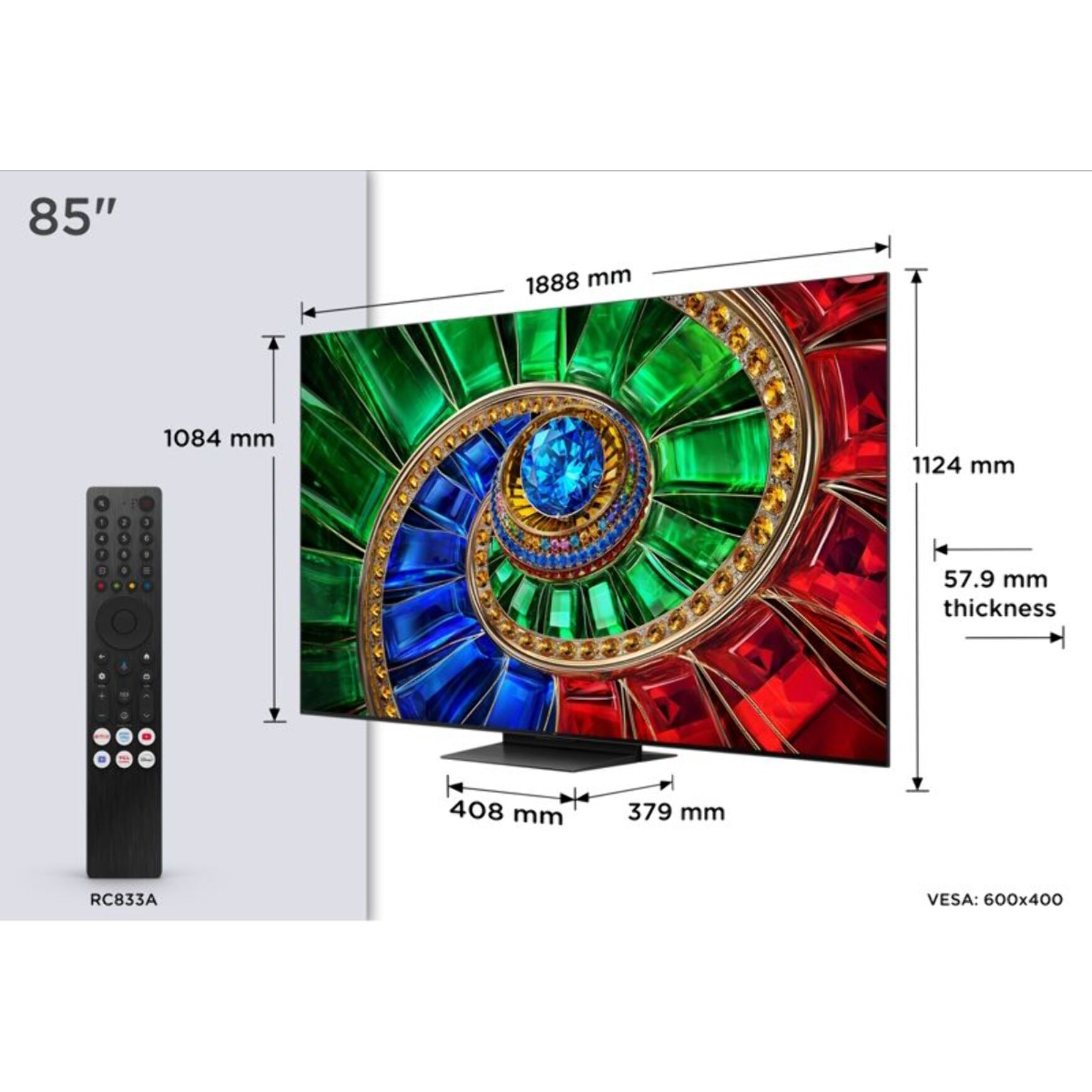 TV RGB TCL 85RM7L (2026) 85" (215 cm) - Expérience Gaming, 144Hz, Google TV, système audio ONKYO