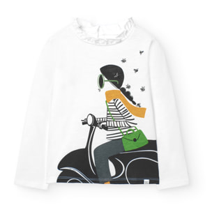 Camiseta punto flamé de niña