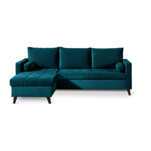 POLAR - Canapé d'angle réversible convertible - en velours au design scandinave - 4 places - Bleu canard