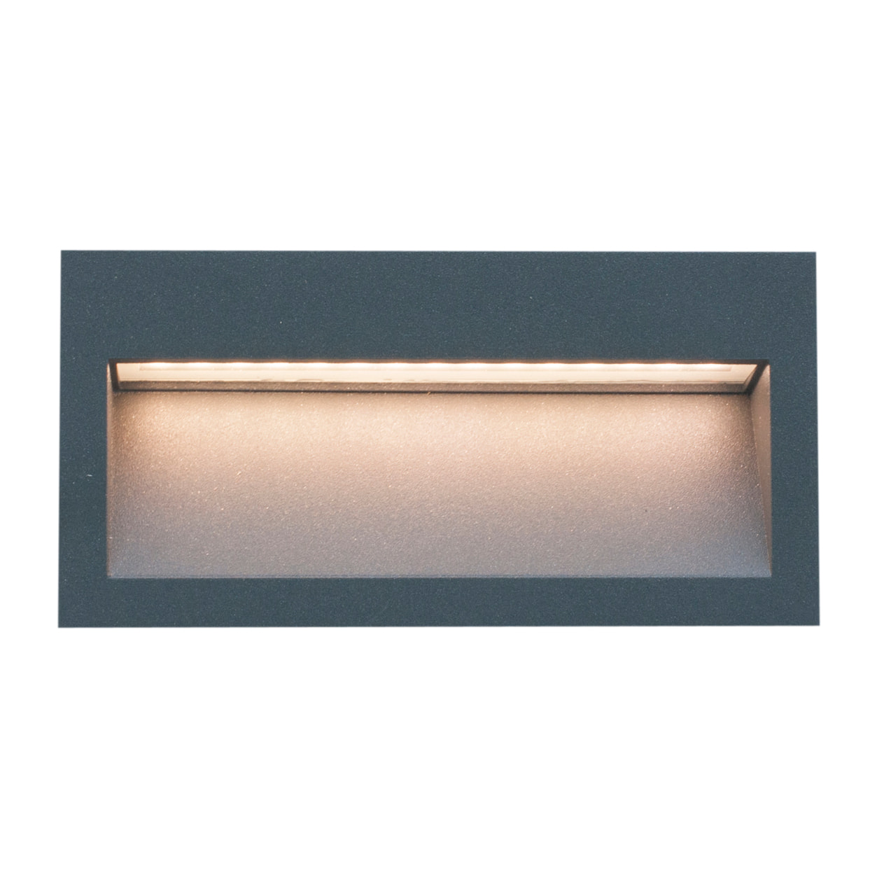 Medi empotrable de pared exterior rectangular con luz led blanco cálido 3000K en color gris urbano